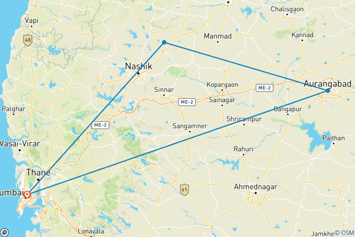 Map of 07-Days Mumbai, Nashik Wine Tour & Aurangabad Caves Tour