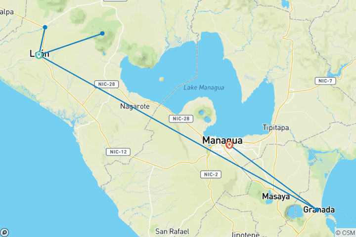 Kaart van 7 dagen Nicaragua ervaring: Spaanse les, cultuur en avontuur