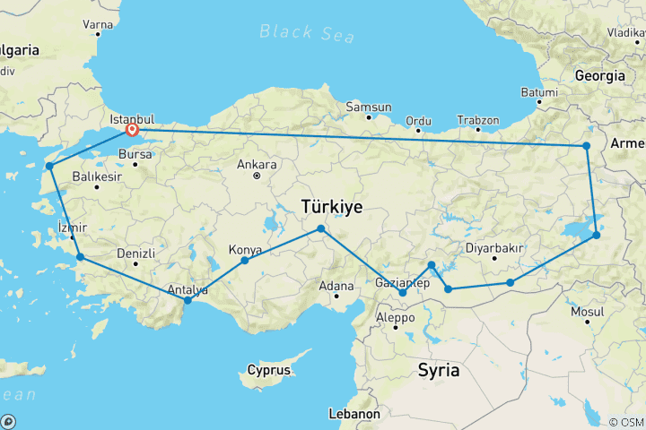 Carte du circuit immersive All Turkiye : visite culinaire et culturelle