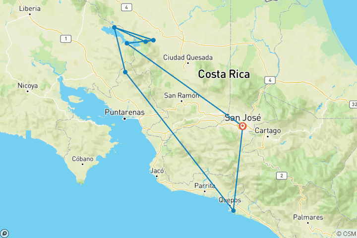 Carte du circuit L'essentiel du Costa Rica en 11 jours : Jungle, volcans et plages
