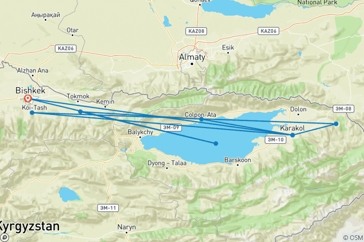 Mapa de Montar a caballo en las salvajes montañas Tian Shan de Kirguistán