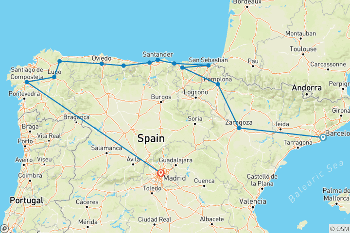 Map of Best of Northern Spain Small Group Tour