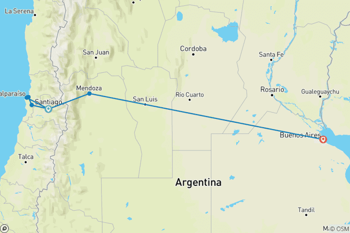Carte du circuit VOYAGE AU CHILI ET EN ARGENTINE Déguster les meilleurs vins d'Amérique du Sud