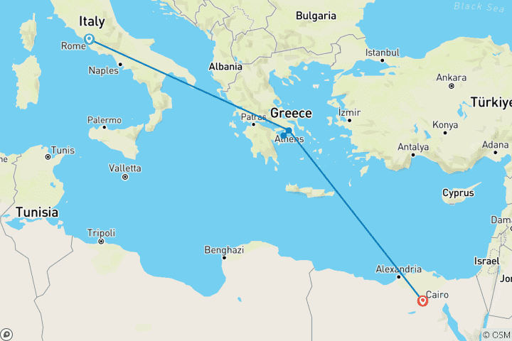 Carte du circuit Merveilles de l'Antiquité : Rome Athènes Le Caire (Classique, Hiver)