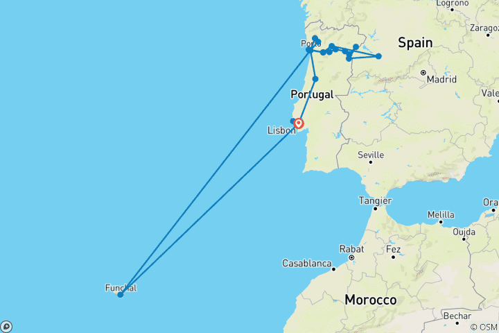 Carte du circuit Saison festive sur le Douro avec 3 nuits à Lisbonne et une dégustation de Madère