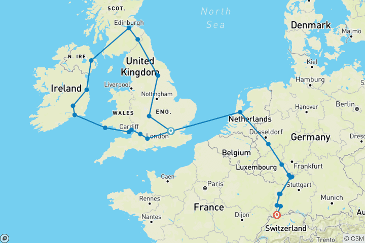 Kaart van Essentieel Groot-Brittannië & Ierland met Romantische Rijn