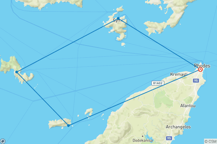 Kaart van Ionische Zeilcruise - Rhodos (8 dagen)