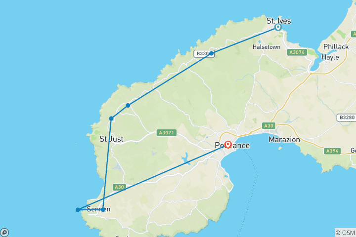 Kaart van South West Coast Path: St Ives naar Land's End - 5 dagen (5 dagen)