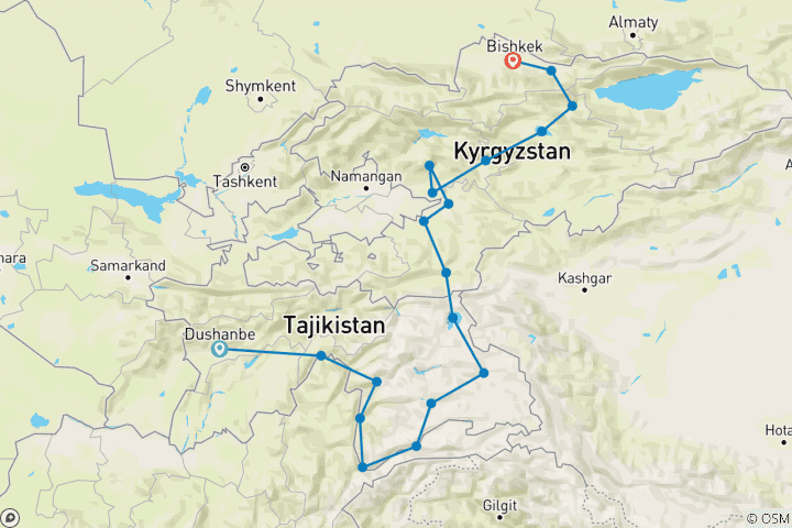 Karte von Tadschikistan & Kirgistan - Rundreise (15 Tage)