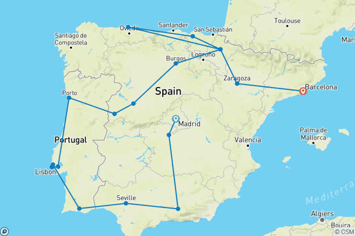 Mapa de De Madrid a Barcelona (Clásico)