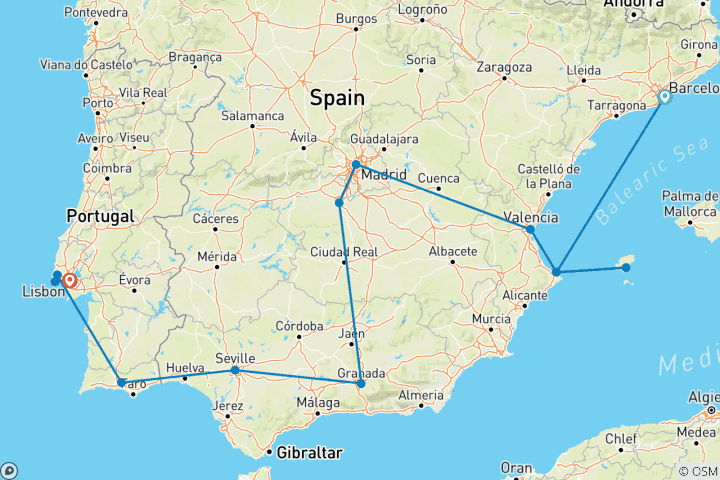 Karte von Barcelona nach Lissabon (Klassiker)