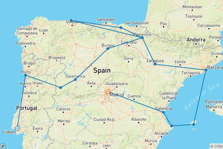 Karte von Lissabon nach Madrid