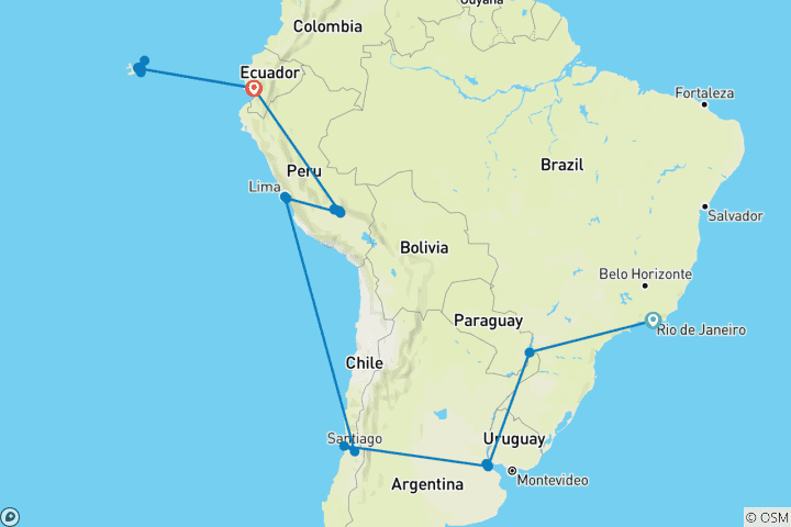 Carte du circuit Le meilleur de l'Amérique du Sud avec croisière aux Galápagos Rio de Janeiro → Guayaquil (2028)