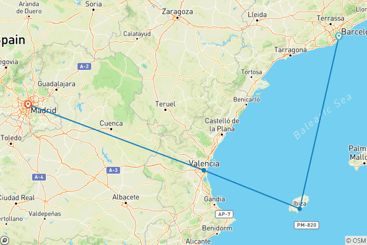 Kaart van Barcelona naar Madrid (Klassiek)