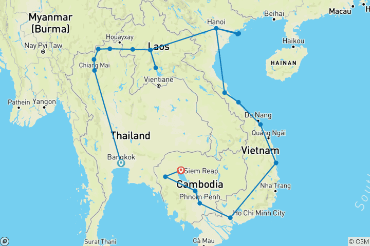 Carte du circuit Asie du Sud-Est : De Bangkok à Siem Reap
