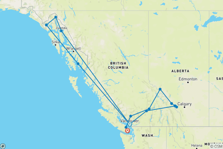 Map of Rockies Explorer and Alaska (Cruise First) Vancouver → Victoria (2027)