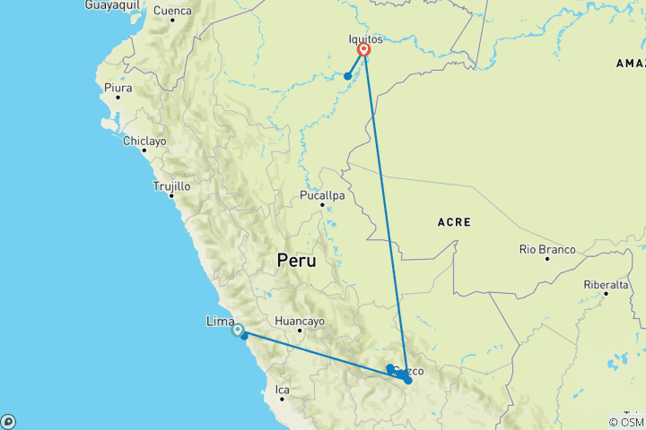 Map of Spirit of Peru with Amazon Cruise Lima → Iquitos (2027)