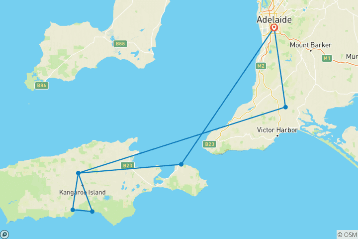 Kaart van Opmerkelijk Adelaide naar Kangaroo Island (Kleine groepen)