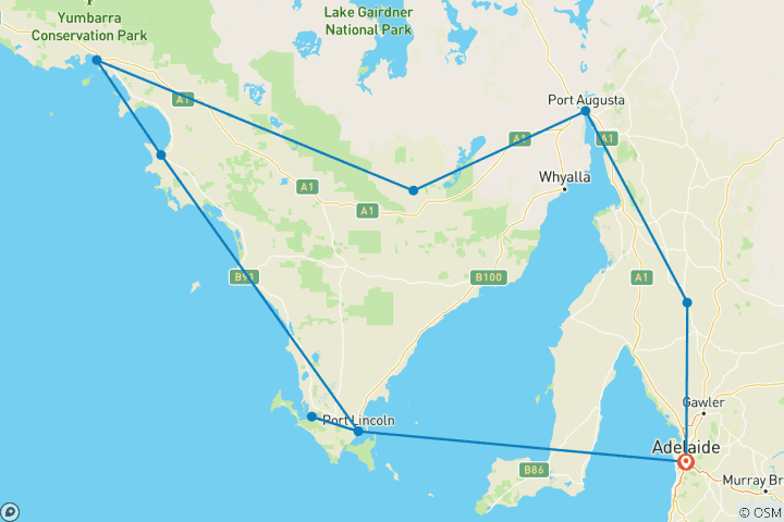 Kaart van Zuid-Australië Eyre Peninsula Ontsnappen (kleine groep)