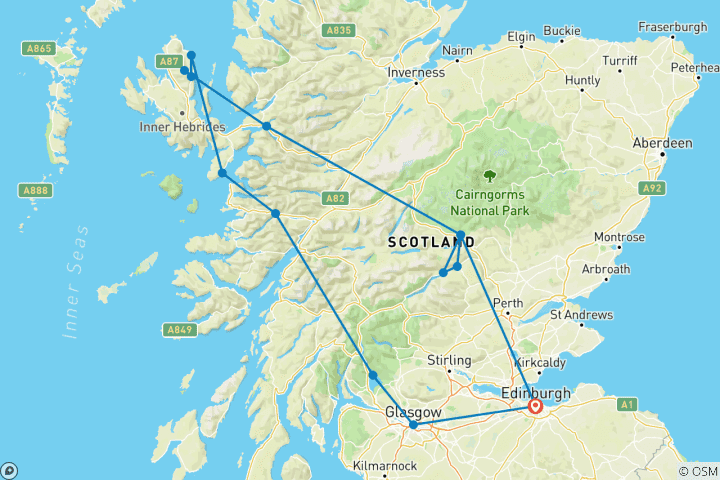 Carte du circuit L'Écosse sauvage et l'île de Skye (petits groupes, 2027)