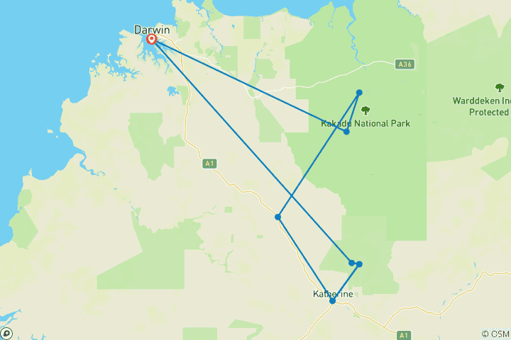 Carte du circuit Territoire du Nord - Parcs nationaux du Top End (petit groupe)