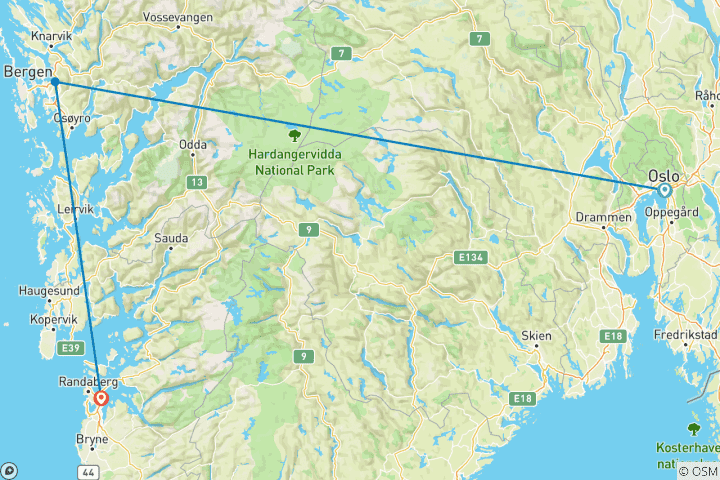 Map of Oslo, Bergen and Stavanger in a week (With Norway in a Nutshell)