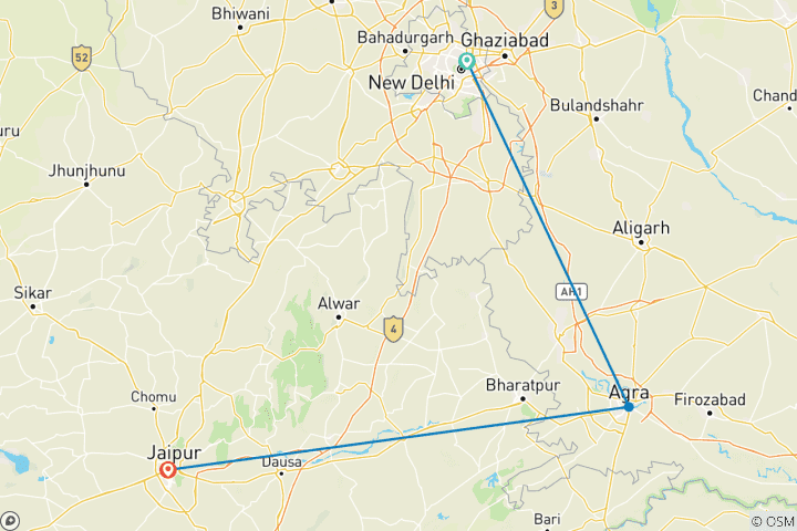 Map of 3 Days Golden Triangle Tour With All Meals