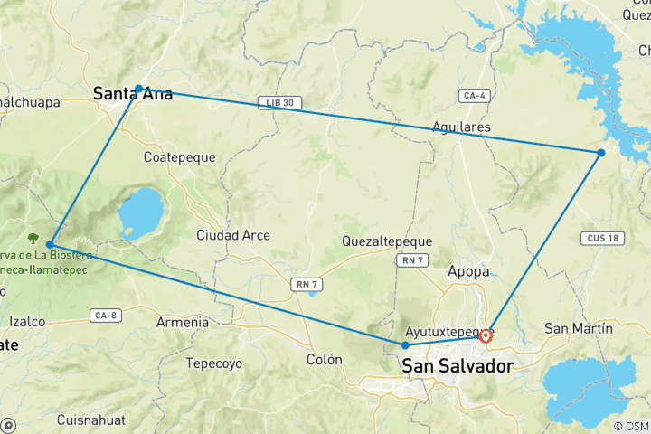 Mapa de 6 días Raíces y Paisajes de El Salvador: Historia Maya, Volcanes y Cultura Viva