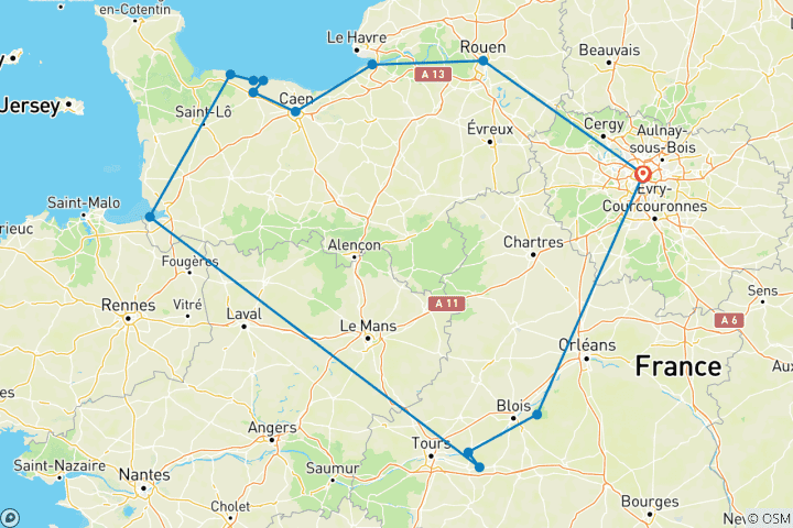 Mapa de Viaje Normandía, Monte Saint-Michel y Loira - 3 días