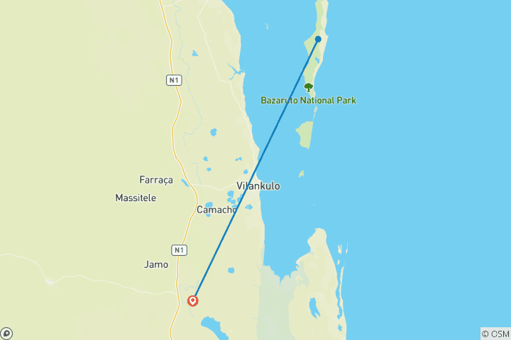 Carte du circuit Forfait aventure non-plongeurs au départ de Vilanculos (5J/4N)