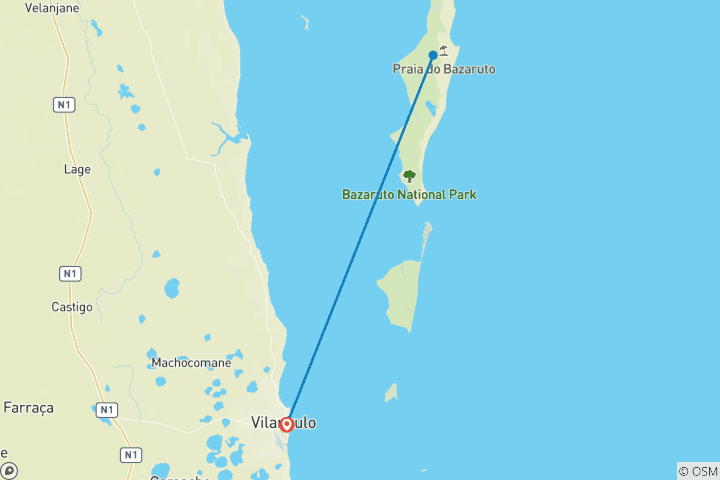 Mapa de Paquete de Aventura con Buceadores desde Vilanculos (4D/3N)