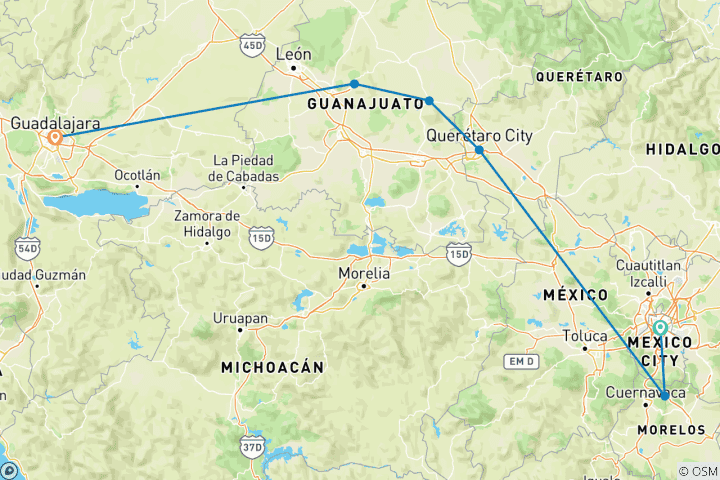 Map of MEXICO COLONIAL CITIES