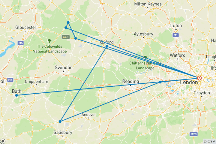 Carte du circuit Angleterre classique - 5 jours