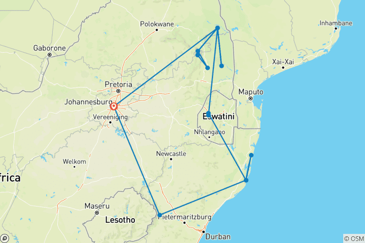 Karte von Garden Route Mietwagenreise (15 Tage)