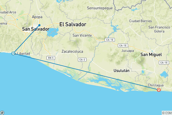 Map of 5 days El Salvador Surf Escape: World-Class Waves and Paradise-Like Beaches