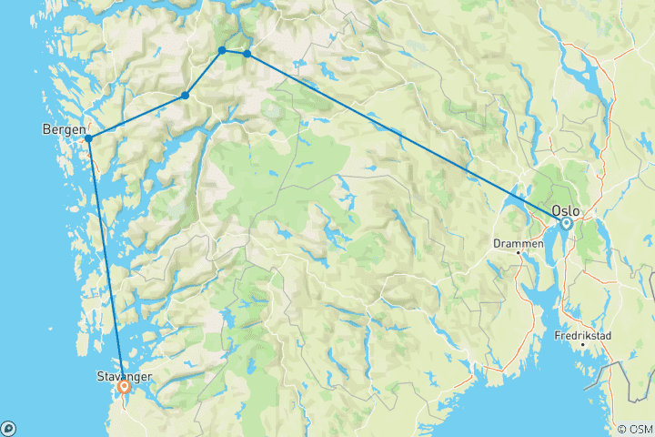 Karte von 9 Tage Norwegen Reise (Oslo, Bergen und Stavanger)