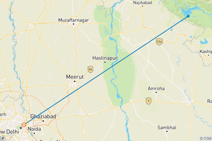 Map of Jim Corbett Tiger Safari From Delhi