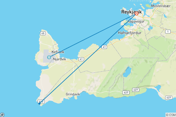 Kaart van 5 dagen in IJsland: Golden Circle wonderen, zuidkustavonturen & Reykjanes lavalandschappen