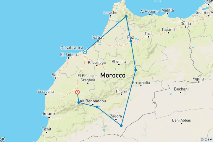 Carte du circuit Aventure au Maroc 13 jours
