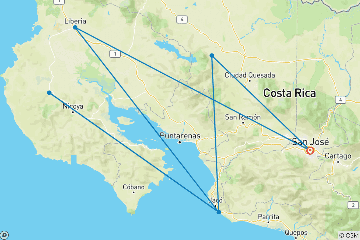 Karte von Costa Rica Premium Familienurlaub