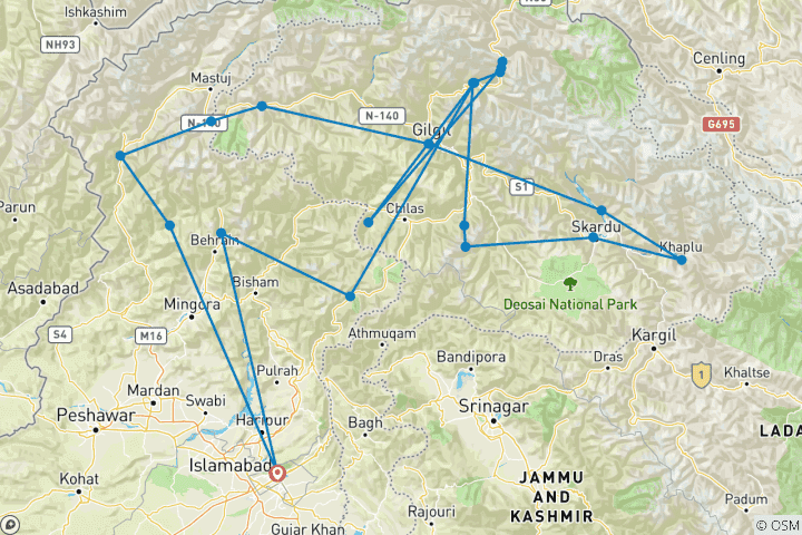 Karte von Epic North - Die ultimative Pakistan Backpacker Reise (22 Tage Reise)