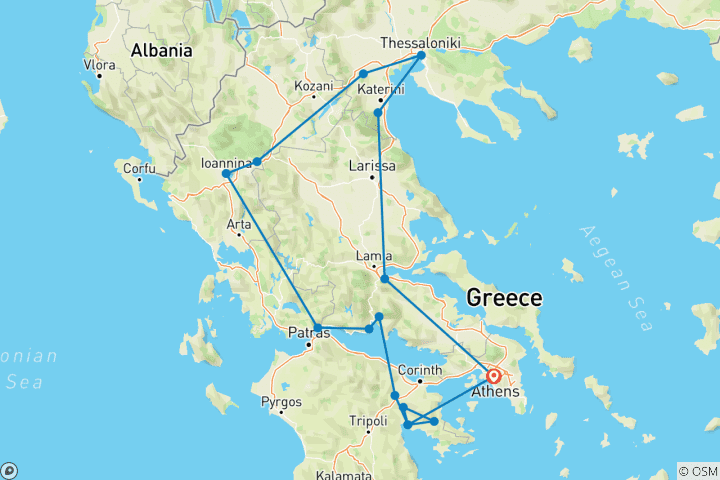 Carte du circuit Grèce découverte (petit groupe, fin Athènes)