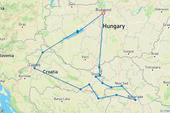 Map of Lake Balaton, the authentic Sava and the majestic Danube (port-to-port cruise)