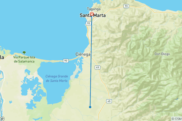 Carte du circuit 6 jours en Colombie : Into the Wild Lost City Trek & Santa Marta (sac à dos)