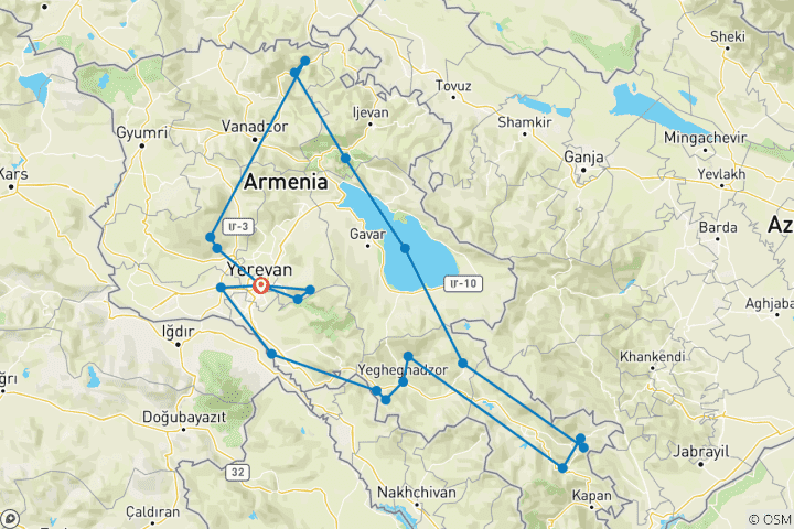 Karte von Armenien individuell zu Fuß (14 Tage)