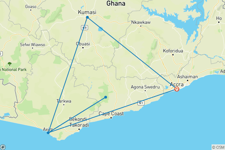 Karte von Golf + Kultur Ghana Edition 9 Tage / 8 Nächte