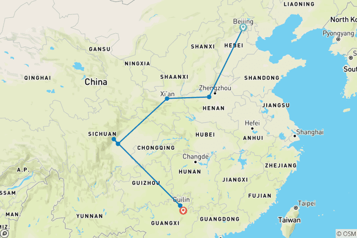 Mapa de Viaje familiar de 13 días por China