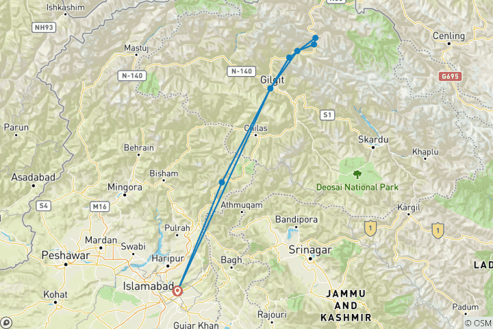 Karte von Fahrradabenteuer Pakistan - Fahrt zum Dach der Welt