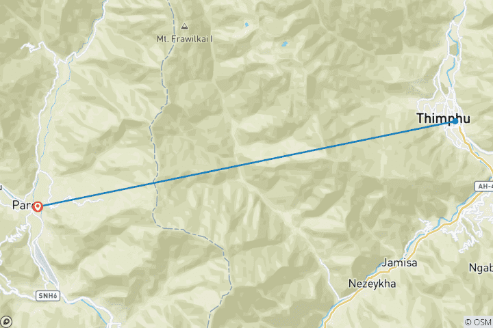 Map of Glimpse of Bhutan Tour with Tiger Nest (All Inclusive Package)