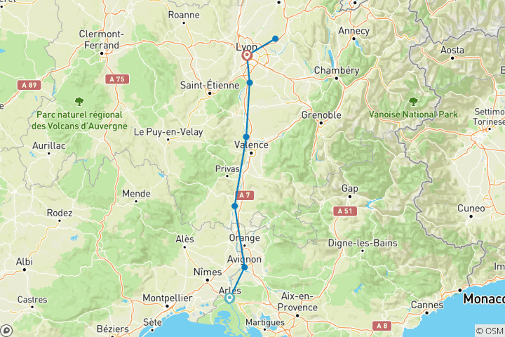 Mapa de Sensaciones otoñales de Lyon y Provenza 2026|2027 - 8 Días (from Arles to Lyon)